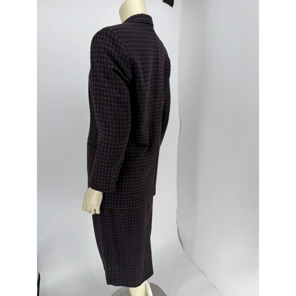 Leslie Faye Sportswear Vintage‎ Wool Blend Skirt Suit Purple Check 8 Petite